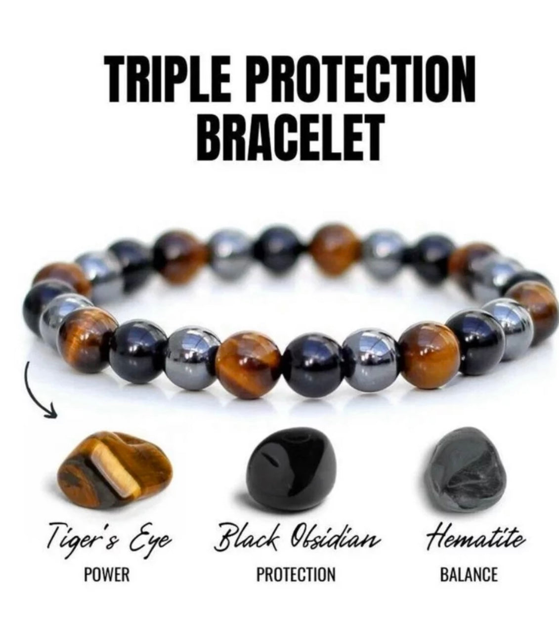 Black Obsidian Tiger Bracelets set of 3